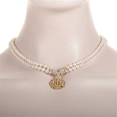 dior necklace gold with pearls|christian Dior charm station necklace.